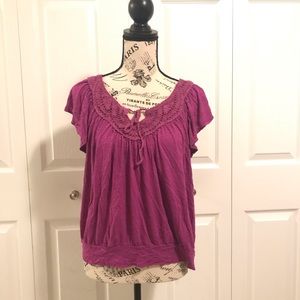 Apt 9 Fuchsia Peasant Top
